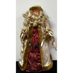 Vtg Kmart Santa Claus Father Christmas Tree Topper Figurine Satin Faux Fur 18"